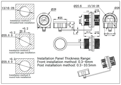 Miniatura 6 de 5 unids Panel de montaje blindado RJ45 impermeable Cat5/5e/6 8P8C conector Ethernet LAN Cable adaptador de doble cabeza con impermeable/tapa