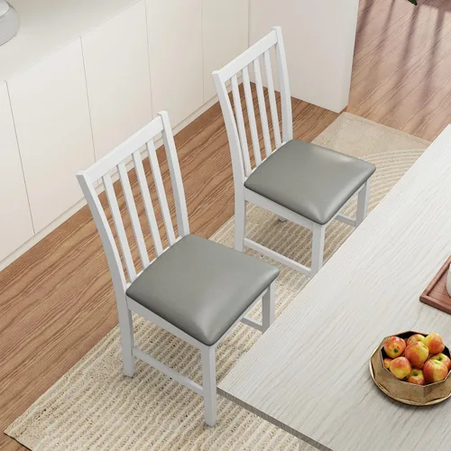 Miniatura 8 de Giantex Juego de 4 sillas de comedor de madera, sillas de cocina tapizadas de piel sintética con patas de madera de goma, respaldo curvo, asiento