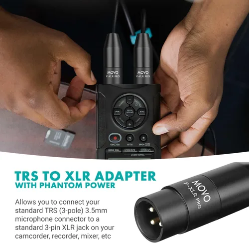 Miniatura 2 de Movo FXLR-PRO 0.138 in (TRS) Adaptador de micrófono hembra Mini-Jack a conector macho XLR de 3 pines con convertidor de alimentación Phantom