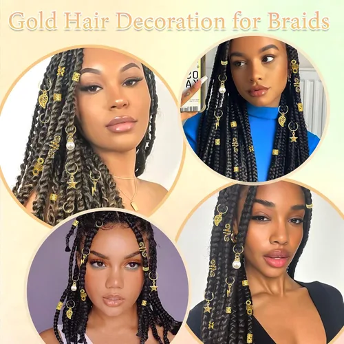 Miniatura 7 de 217 pulseras doradas para el cabello, para trenzas, cuentas de rastas de metal, joyería de perlas Loc, accesorios para trenzas, decoración