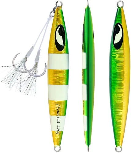 Miniatura 17 de OCEAN CAT Plomo de metal plano de caída lenta pesca señuelos hundimiento vertical cebo de jigging con gancho de mariposa para pesca en agua salada