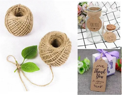 Miniatura 4 de Cuerda de yute natural prémium para manualidades, envoltura de regalos y jardinería, lazos para plantas para enrejado de pepino