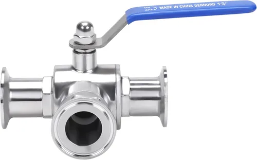 Miniatura 4 de DERNORD Válvula de bola sanitaria de tres abrazaderas de 1.5 pulgadas, válvula de bola de 3 vías T-Port de acero inoxidable 304, revestimiento