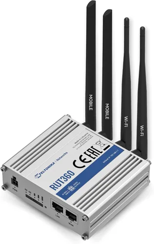 Teltonika RUT360100100 - Router celular industrial 4G LTE Cat6, enrutador Wi-Fi 4G LTE con DI/DO, VPN avanzada, certificado por Verizon/AT&T/T-Mobile