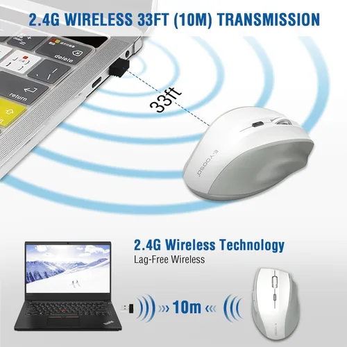 Miniatura 3 de E-YOOSO - Ratón inalámbrico para portátil, ratón óptico portátil para computadora, 6 botones, inalámbrico de 2.4GHz con receptor USB, DPI de 4800