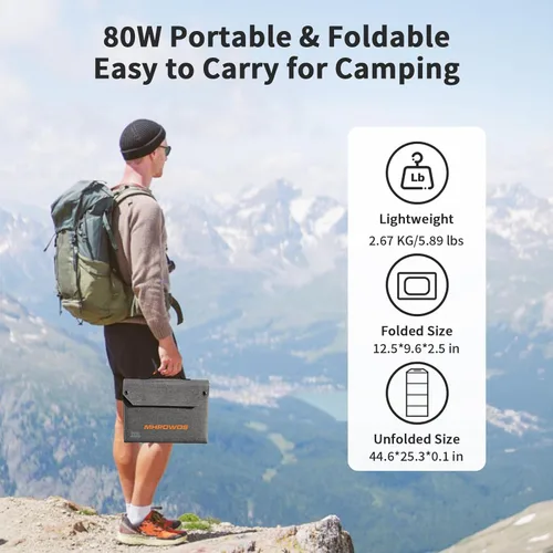 Miniatura 2 de Panel solar plegable de 80 W, cargador solar portátil con 4 puertos (DC/USB-C/2xUSB-A) y conector 7 en 1, impermeable y 23% de alta eficiencia