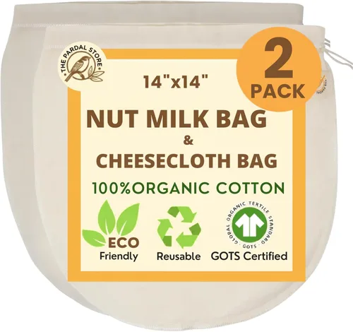 Bolsa XXL de leche de nuez de 14 x 14 pulgadas, 100% algodón orgánico sin blanquear, fácil de limpiar, bolsas de colador de leche de nuez/estopilla,