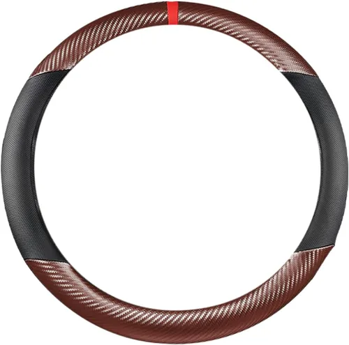 Miniatura 8 de LoyaForba Funda de volante de fibra de carbono para coche, cuero de microfibra transpirable para mujeres y hombres, protector de volante Café