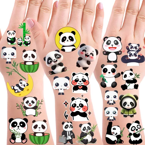 270 tatuajes temáticos de panda, calcomanías temporales adecuadas para fiesta de cumpleaños temática de panda, revelación de género, baby shower,