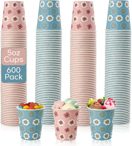 TV TOPVALUE Paquete de 600 tazas de papel de 5 onzas, tazas para baño, mini tazas de enjuague bucal, tazas desechables coloridas, tazas calientes 5