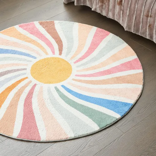Miniatura 4 de Topotdor Alfombra redonda con diseño de arco iris, colorida alfombra bohemia para niños, ultra suave, lavable, para habitación de bebé, dormitorio