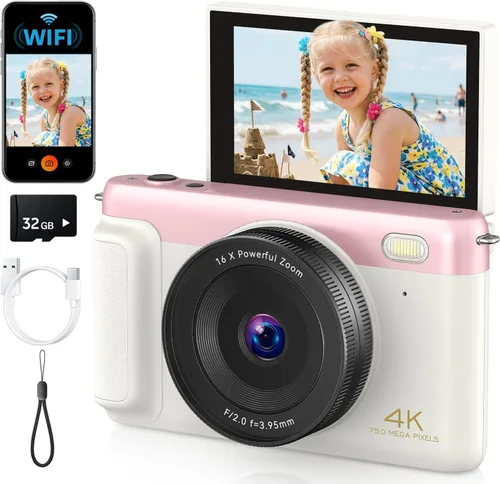 Miniatura 10 de Cámara digital para fotografía, cámaras de vlogging 4K de 75 MP, cámara con zoom 16x y enfoque automático con pantalla abatible de 180° de 3