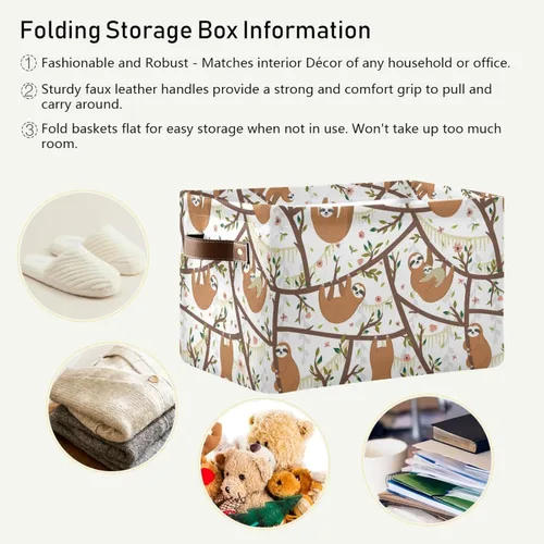 Miniatura 5 de Moudou Cesta de almacenamiento de perezosos cuadrada plegable para ropa sucia, juguetes con asas para dormitorio, armario, guardería, dormitorio