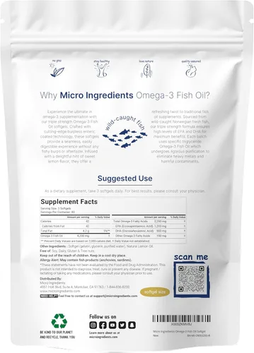 Miniatura 3 de Suplementos de aceite de pescado Omega 3 de triple fuerza, 4200 mg por porción y aceite de hígado de bacalao, 2,000 mg por porción, 360 cápsulas