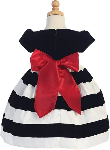 Miniatura 2 de Las niñas de NavidadVacaciones Negro cap-sleeved Bodice vestido de terciopelo con falda de rayas