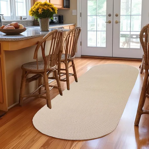 Miniatura 24 de Super Area Rugs Alfombra trenzada beige para cocina de campo, alfombra trenzada duradera para entrada/vestíbulo, ovalada, 3 x 5 pies
