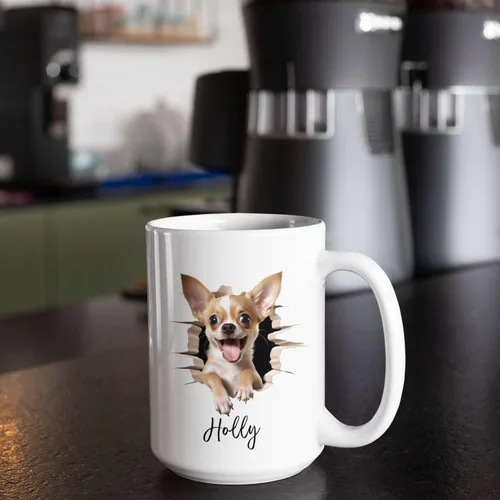Miniatura 6 de Tazas de café con nombre personalizado único y emocionado Chihuahua rompió la pared, tazas de café personalizadas para perros, regalo para niños
