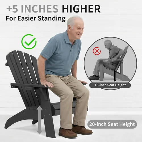 Miniatura 8 de Psilvam Silla Adirondack, silla para hoguera de madera de polietileno de gran tamaño con soporte para tazas, sillas de patio de soporte de 350 Blanco
