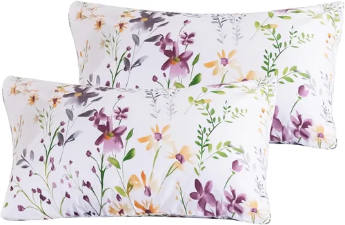 QSH Juego de 2 fundas de almohada 100% de algodón egipcio con estampado botánico de flores amarillas, fundas de cama de lujo con cierre de sobre (20