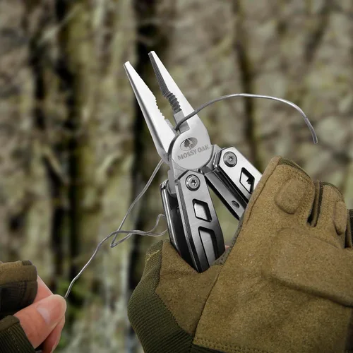Miniatura 8 de MOSSY OAK Multiherramienta, cuchillo de bolsillo de acero inoxidable 21 en 1 con funda de destornillador, alicates autobloqueantes con funda