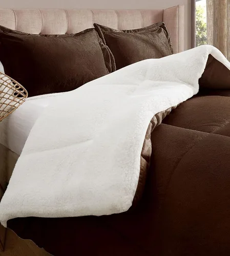 Miniatura 12 de Elegant Comfort Juego de Edredón Sherpa Súper Suave de 2 Piezas de Calidad Premium, Peso Pesado Reversible Alternativa de Plumón Micro-Gamuza, Satén