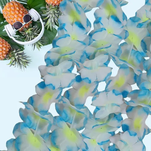 Miniatura 3 de 48 piezas de Leis hawaianos gruesos a granel, revelación de género Leis Blue Jumbo 12 diademas 24 pulseras, 12 collares florales para fiesta Luau