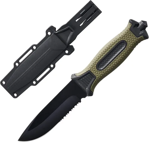 Leopcito Cuchillos tácticos de hoja fija de 10" con vaina y clip, cuchillo de acero inoxidable de mango antideslizante completo para supervivencia,