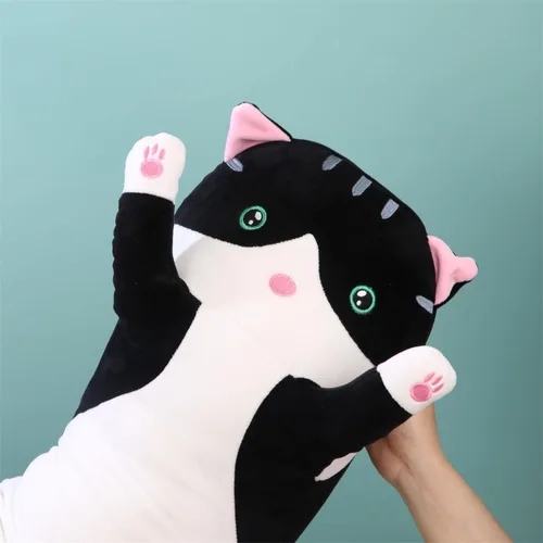 Miniatura 5 de Almohada gigante de gato de peluche con dibujos animados de gatito, almohada para dormir, suave y larga, almohada para el cuerpo de gatito, muñeca
