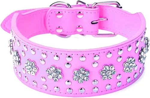 Miniatura 13 de Collares de perro con diamantes de imitación, diseño de flores, de piel sintética con tachuelas y diamantes de cristal brillantes, deslumbrante, Rojo