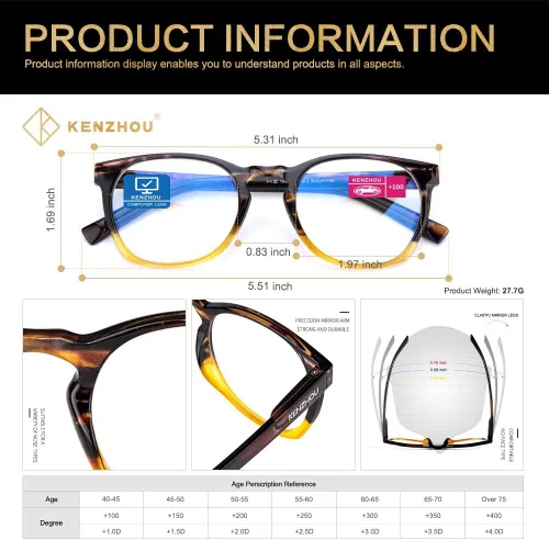 Miniatura 2 de Gafas de lectura K Kenzhou para el ordenador, con bloqueo de luz azul, gafas ligeras para mujer, paquete de 2 unidades (negro/amarillo)