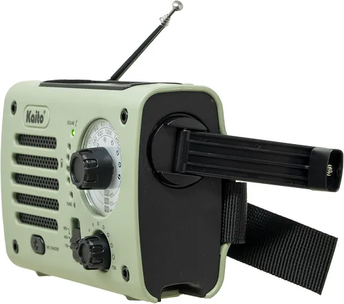 Miniatura 6 de Kaito KA380 Radio de emergencia y altavoz Bluetooth portátil - Radio meteorológica AM/FM NOAA recargable con panel solar y manivela verde militar