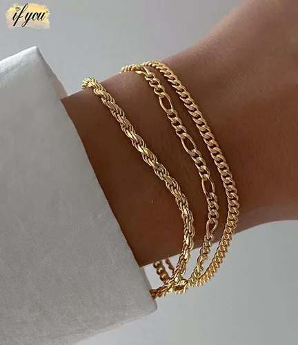 Miniatura 6 de Gold Bracelets for Women, 14K Gold Plated Dainty Bracelets Set, Layered Chain Bracelets Pack