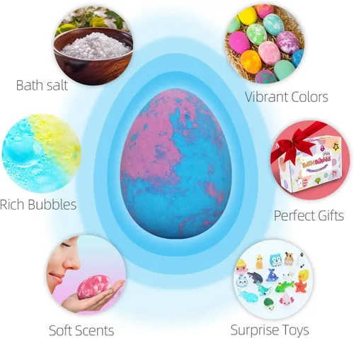 Miniatura 3 de Bombas de baño de Pascua para niños con juguetes sorpresa en el interior, paquete de 12 bombas de baño para niños, cesta de Pascua, regalo