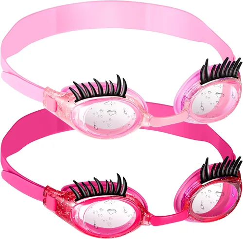 Miniatura 12 de Konohan Gafas de natación para niños, pestañas para niñas, divertidas gafas de natación sin fugas, antivaho y UV para extensiones de pestañas