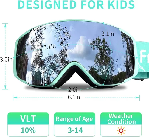 Miniatura 3 de Freela Gafas de esquí y snowboard para niños pequeños (3-14) jóvenes anti niebla anti UV gafas niñas niños equipo de esquí de nieve Lente plateada B
