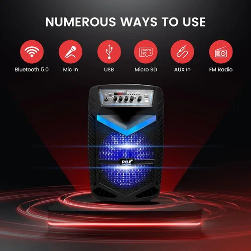Miniatura 3 de Pyle Altavoces Portátiles Bluetooth con Subwoofer de 10 Pulgadas, Altavoz Inalámbrico con Radio FM, Sistema de Karaoke y Batería Recargable, Luces