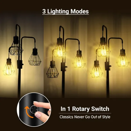 Miniatura 3 de BoostArea Lámpara de Pie Industrial, Pantalla de Lámpara de Diamante de Metal, Lámpara de Pie Moderna con 3 Luces, Bombillas No Incluidas, Lámpara