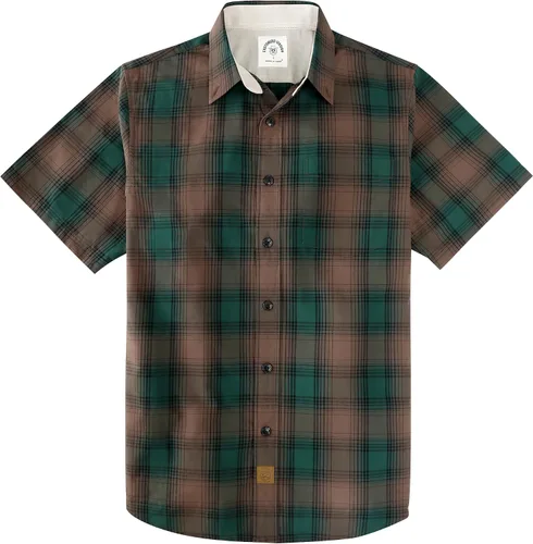 Miniatura 29 de Dubinik® Camisas de manga corta con botones para hombre, 100% algodón, a cuadros, camisas casuales con bolsillo