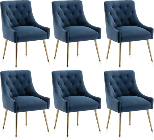Miniatura 9 de Juego de 2 sillas de comedor, modernas sillas de comedor de terciopelo con patas doradas, elegantes sillas de acento acolchadas para recepción, sala