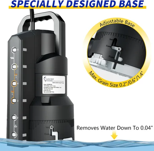 Miniatura 4 de LANCHEZ Bomba de sumidero automática de 1.2HP 6000GPH con 6 modos, bomba de agua sumergible limpia/sucia, bomba de transferencia de eliminación
