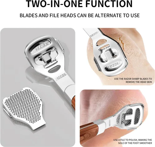 Miniatura 3 de ZIZZON Cuidado de los pies, herramienta de pedicura, removedor de callos con afeitadora, removedor de piel dura con mango de madera, 10 hojas ZIZZON