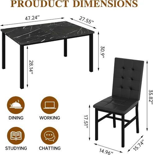 Miniatura 2 de AWQM Juego de Mesa de Comedor para 4, Mesa de Cocina de Mármol Sintético y Juego de 4 Sillas, Juego de Mesa de Comedor Moderna para 4, Mesa de Cena
