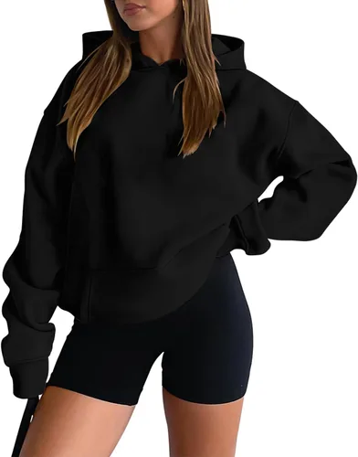 Miniatura 45 de onlypuff Sudadera casual con capucha para mujer, de manga larga, con bolsillo de canguro, hombro caído