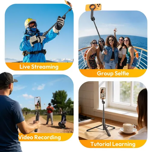Miniatura 6 de ULANZI SK27 - Trípode magnético para iPhone, palo selfie extensible de 67 pulgadas con control remoto, soporte giratorio de 360°, soporte magnético