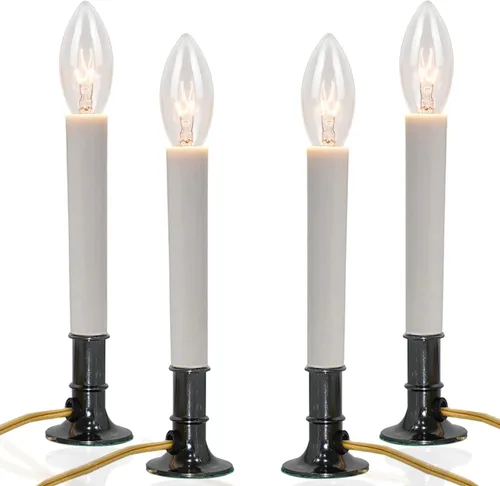 Miniatura 8 de Paquete de 4 velas eléctricas de Navidad con base chapada en oro, velas de ventana de Navidad con bombillas transparentes C26 de 7 W, luces de vela