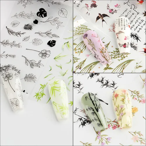 Miniatura 6 de Kit de 10 rollos de calcomanías de transferencia de papel de aluminio para uñas, diseño de pintura de tinta de bambú, láminas de papel de aluminio