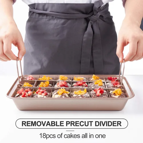 Miniatura 5 de Sartén para brownie con divisores antiadherentes para brownies, haz 18 brownies precortados a la vez, bandeja para hornear brownie individual