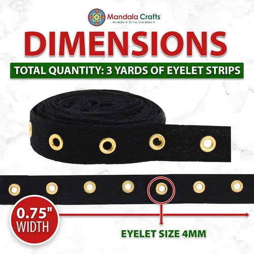 Miniatura 3 de Mandala Crafts Cinta de ojales negros para corsé de ropa, 3 yardas de 0.157 in, cinta de ojales de acero inoxidable dorado para costura, tiras