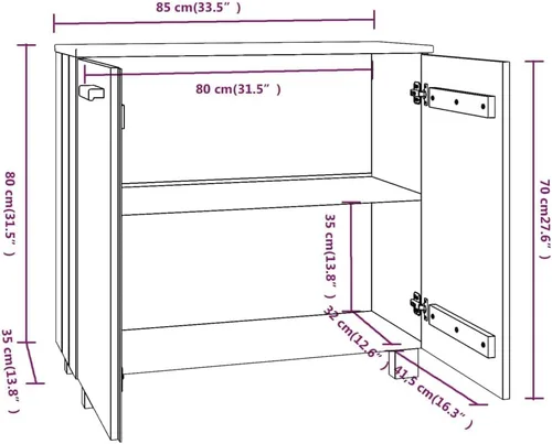 Miniatura 3 de Aparador marrón miel 33.5"x13.8"x31.5" madera maciza pino
