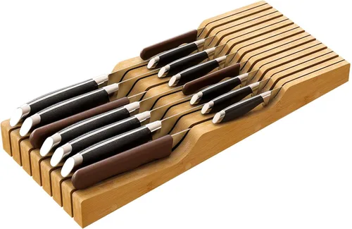 Organizador de cajones de cuchillos grande, soporte para cuchillos de madera de bambú, bloque de cuchillos con capacidad para hasta 15 cuchillos